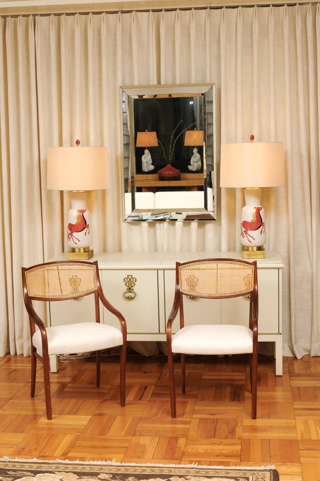 Breathtaking ALL ARMS Set of 8 Walnut Cane Dining Chairs by Barney Flagg, c 1960 For Sale 10