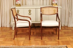 Breathtaking ALL ARMS Set of 8 Walnut Cane Dining Chairs by Barney Flagg, c 1960
