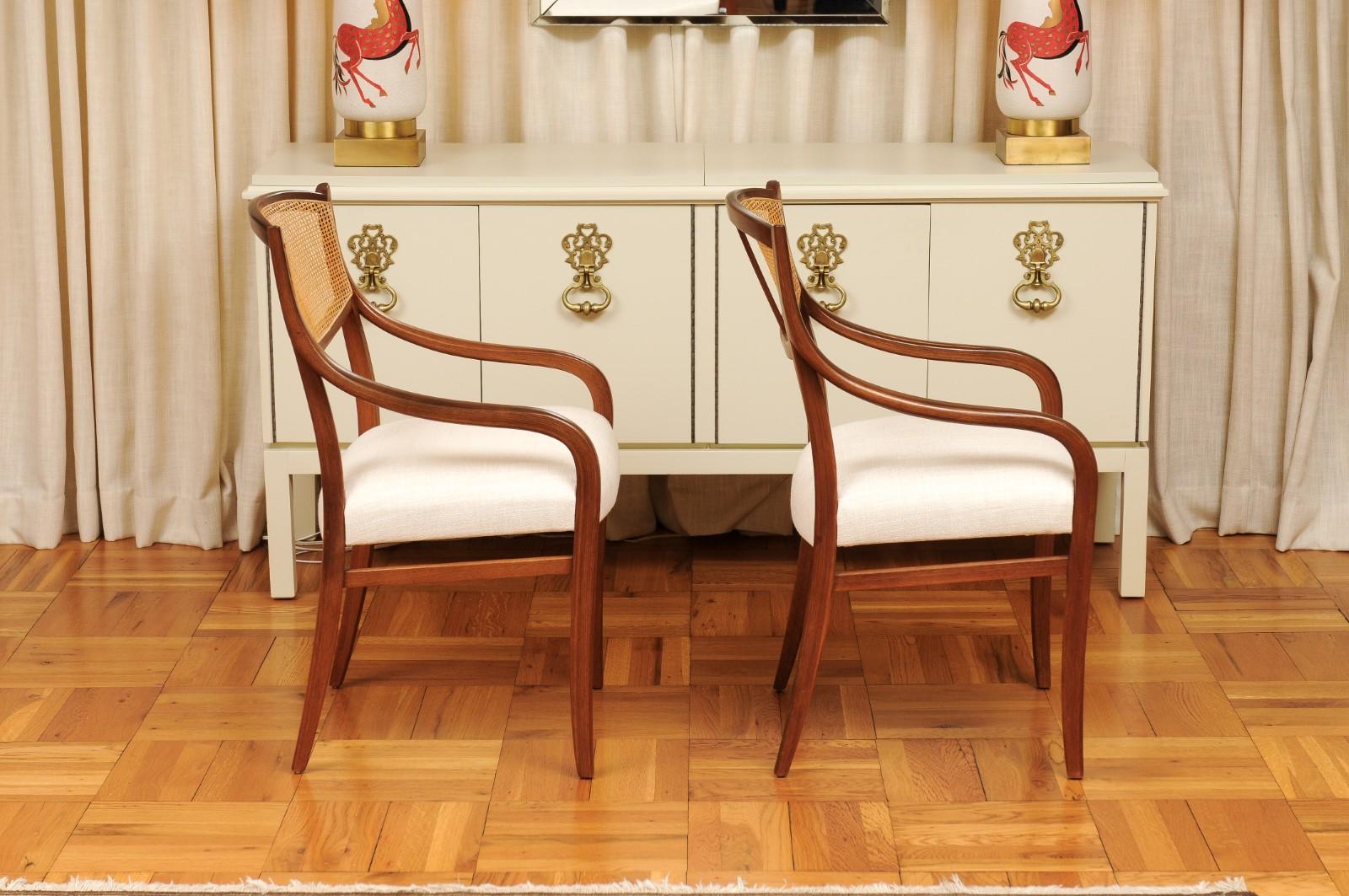 Organic Modern Breathtaking ALL ARMS Set of 8 Walnut Cane Dining Chairs by Barney Flagg, c 1960 For Sale