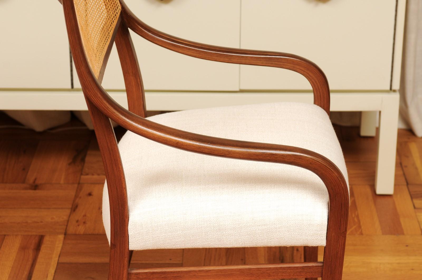 American Breathtaking ALL ARMS Set of 8 Walnut Cane Dining Chairs by Barney Flagg, c 1960 For Sale