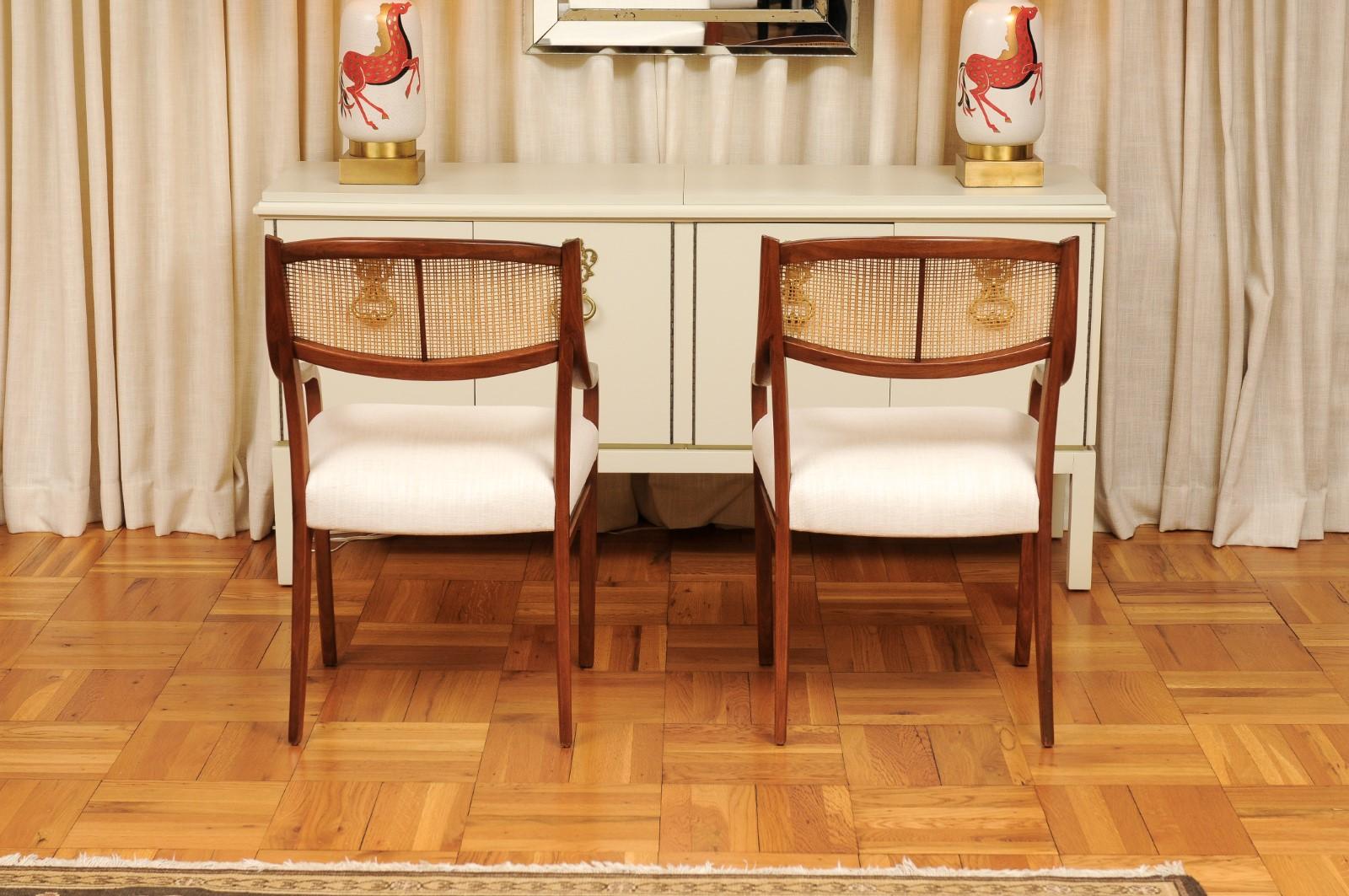 Mid-20th Century Breathtaking ALL ARMS Set of 8 Walnut Cane Dining Chairs by Barney Flagg, c 1960 For Sale