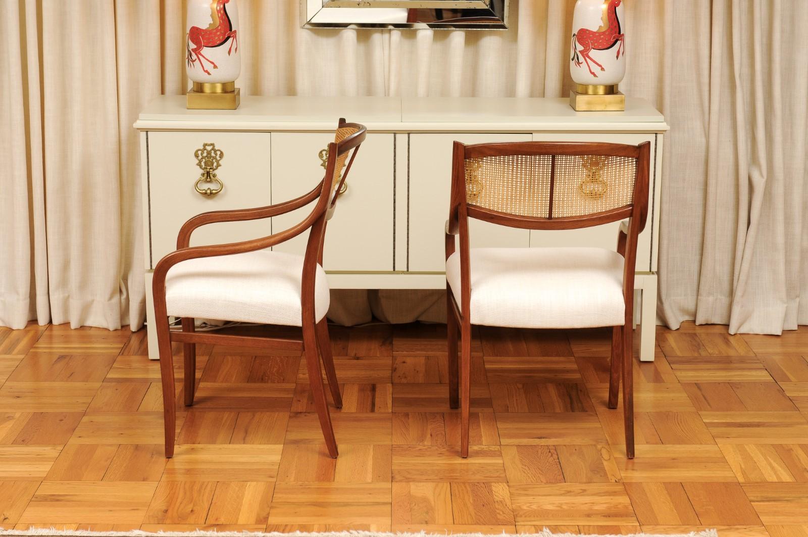 Breathtaking ALL ARMS Set of 8 Walnut Cane Dining Chairs by Barney Flagg, c 1960 For Sale 1