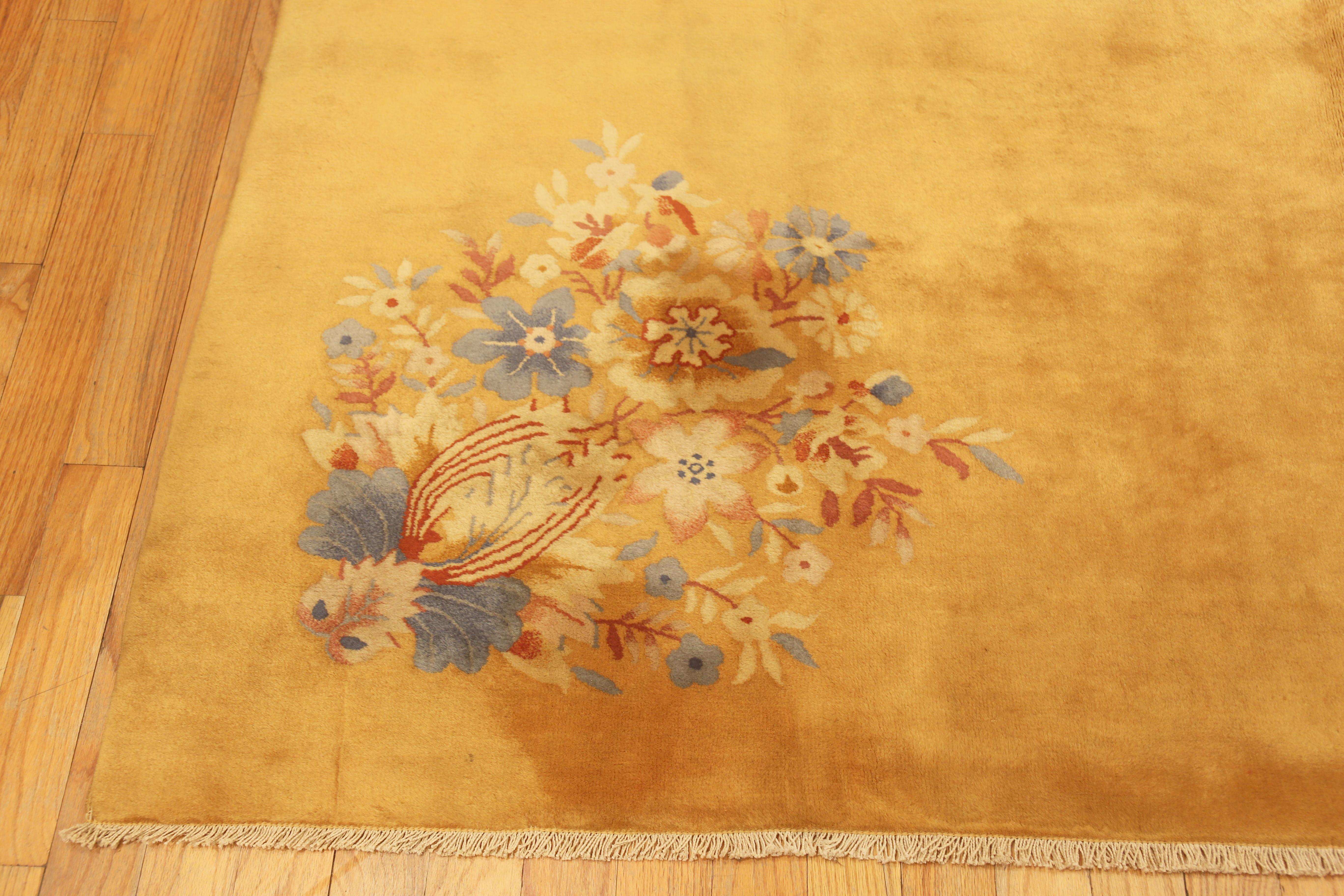 Breathtaking Antique Chinese Art Deco Rug In Gold Background, Country of origin: China, Circa date: 1920