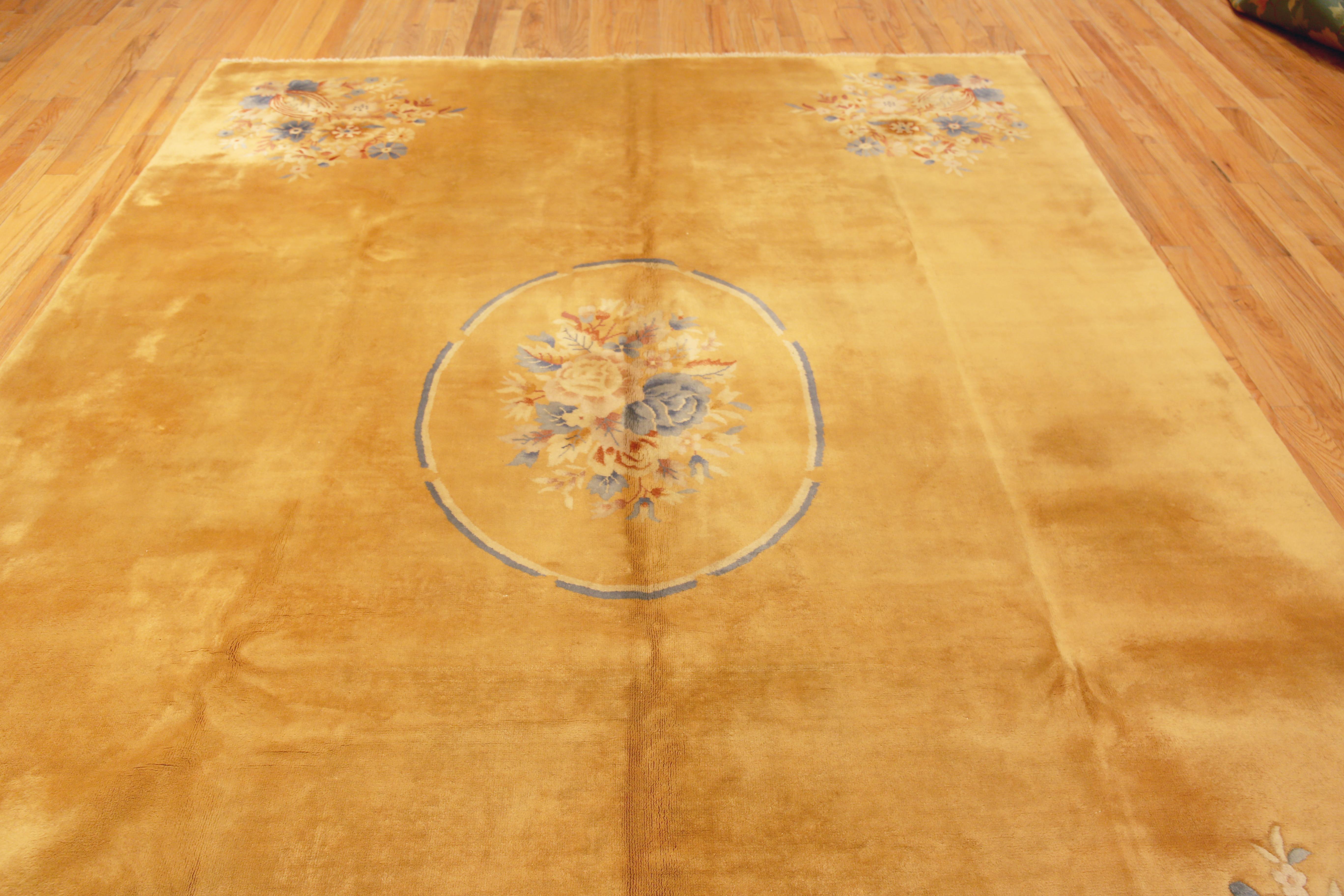 Breathtaking Antique Chinese Art Deco Rug In Gold Background 8'9