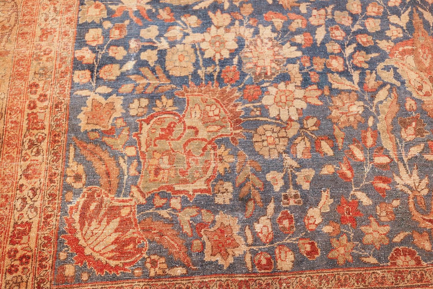 Wool Breathtaking Antique Room Size Blue and Rust Persian Khorassan Rug 10' x 14'6
