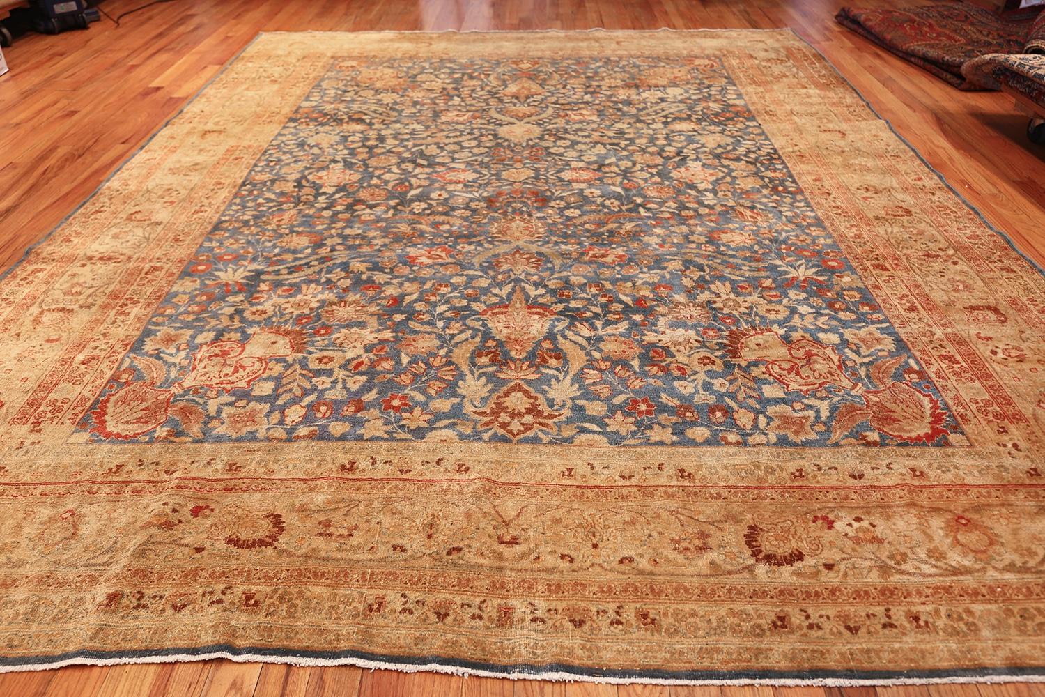 Breathtaking Antique Room Size Blue and Rust Persian Khorassan Rug 10' x 14'6