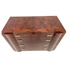 Breathtaking Art Deco Burl Commode With Unique Bakelite, Brass Hardware C.1930