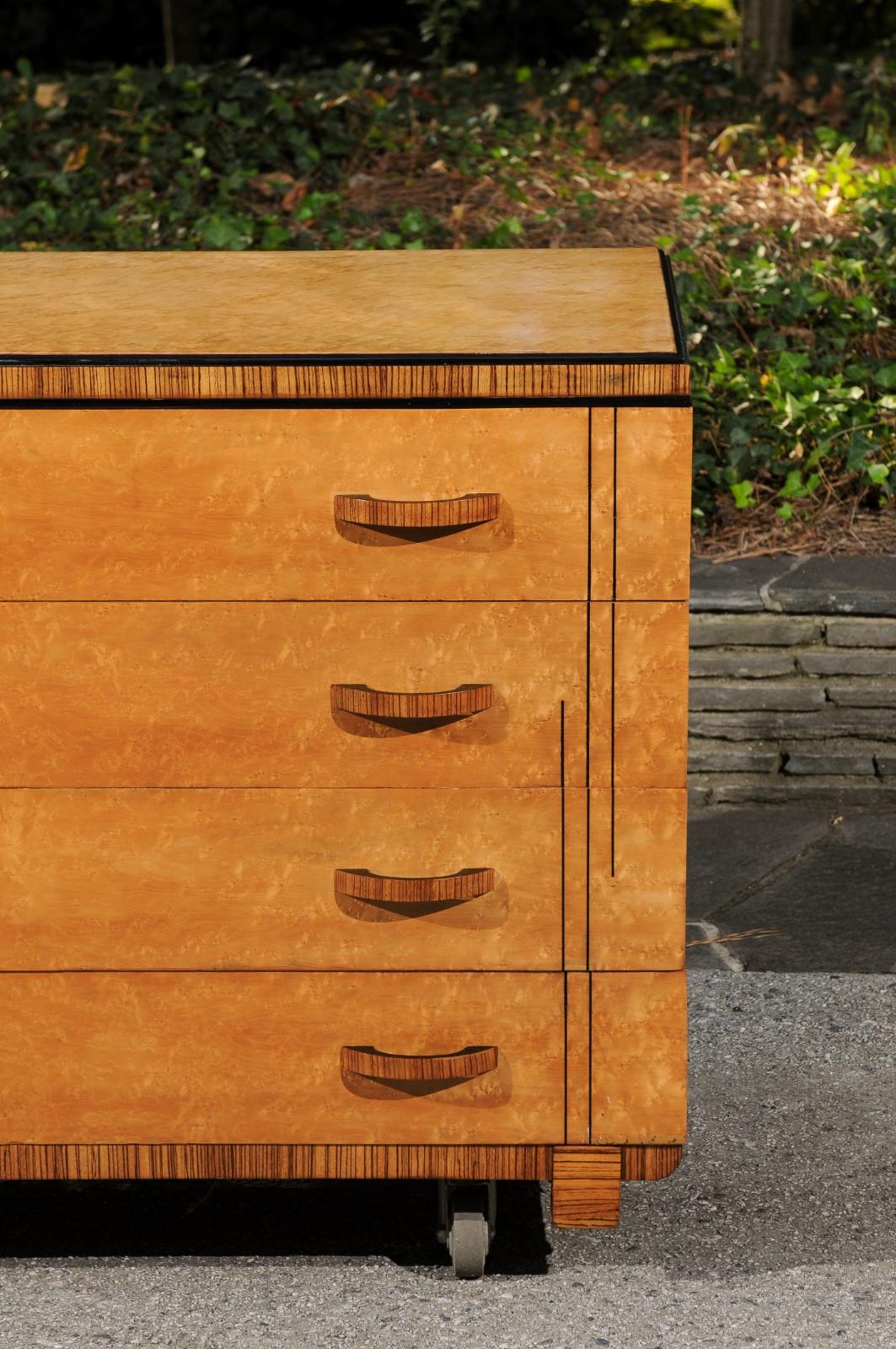 Breathtaking Art Deco Commode in Birdseye Maple and Madagascar Rosewood, 1925 3