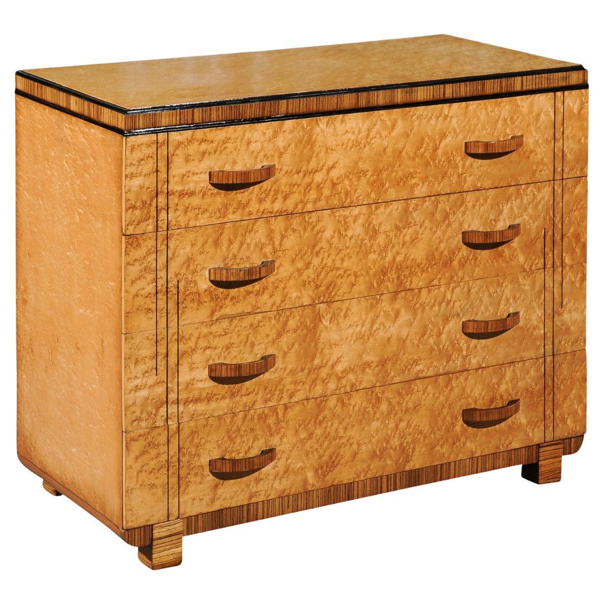 Breathtaking Art Deco Commode in Birdseye Maple and Madagascar Rosewood, 1925