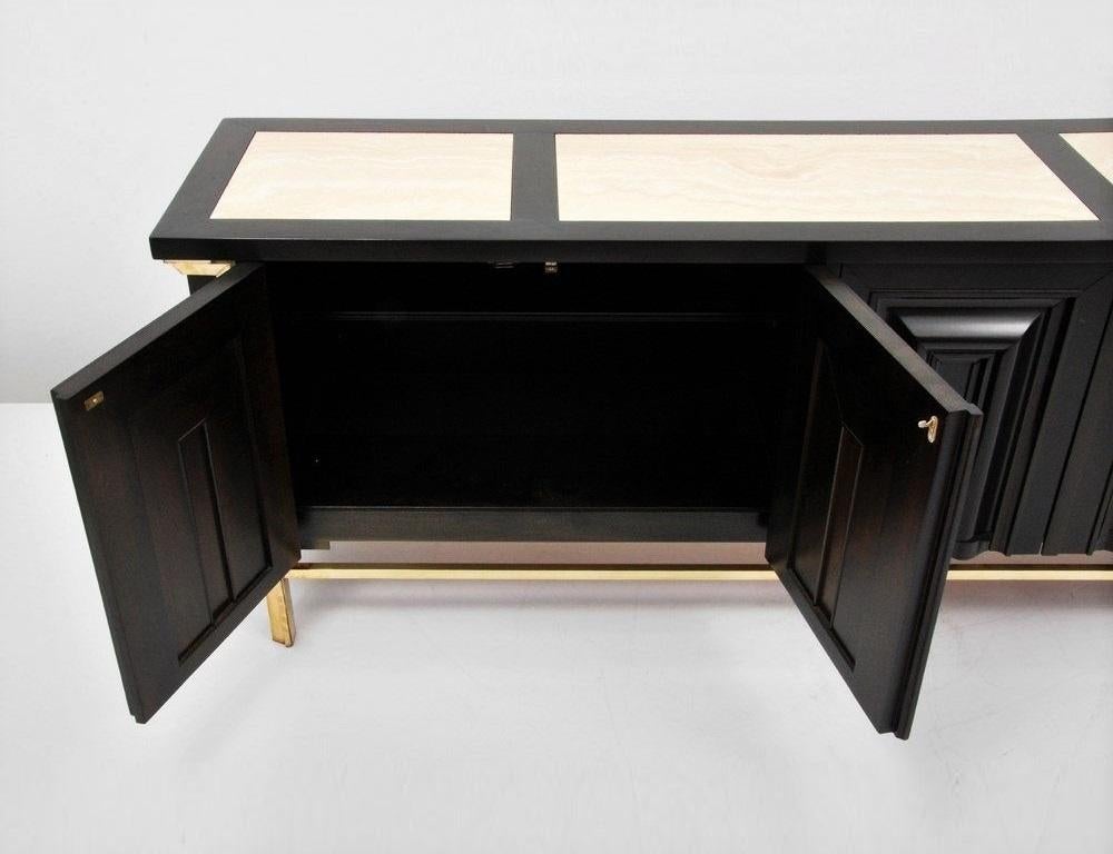 Mid-Century Modern Breathtaking Black Lacquered and Brass Credenza or Sideboard by Mastercraft For Sale