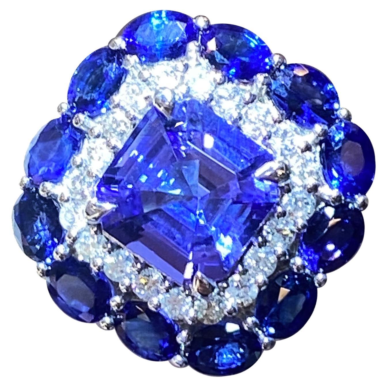 Breathtaking Blue Sapphire Diamond White 18K Gold for Her For Sale