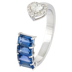 Breathtaking Blue Sapphire White 18K Gold White Diamond Ring for Her