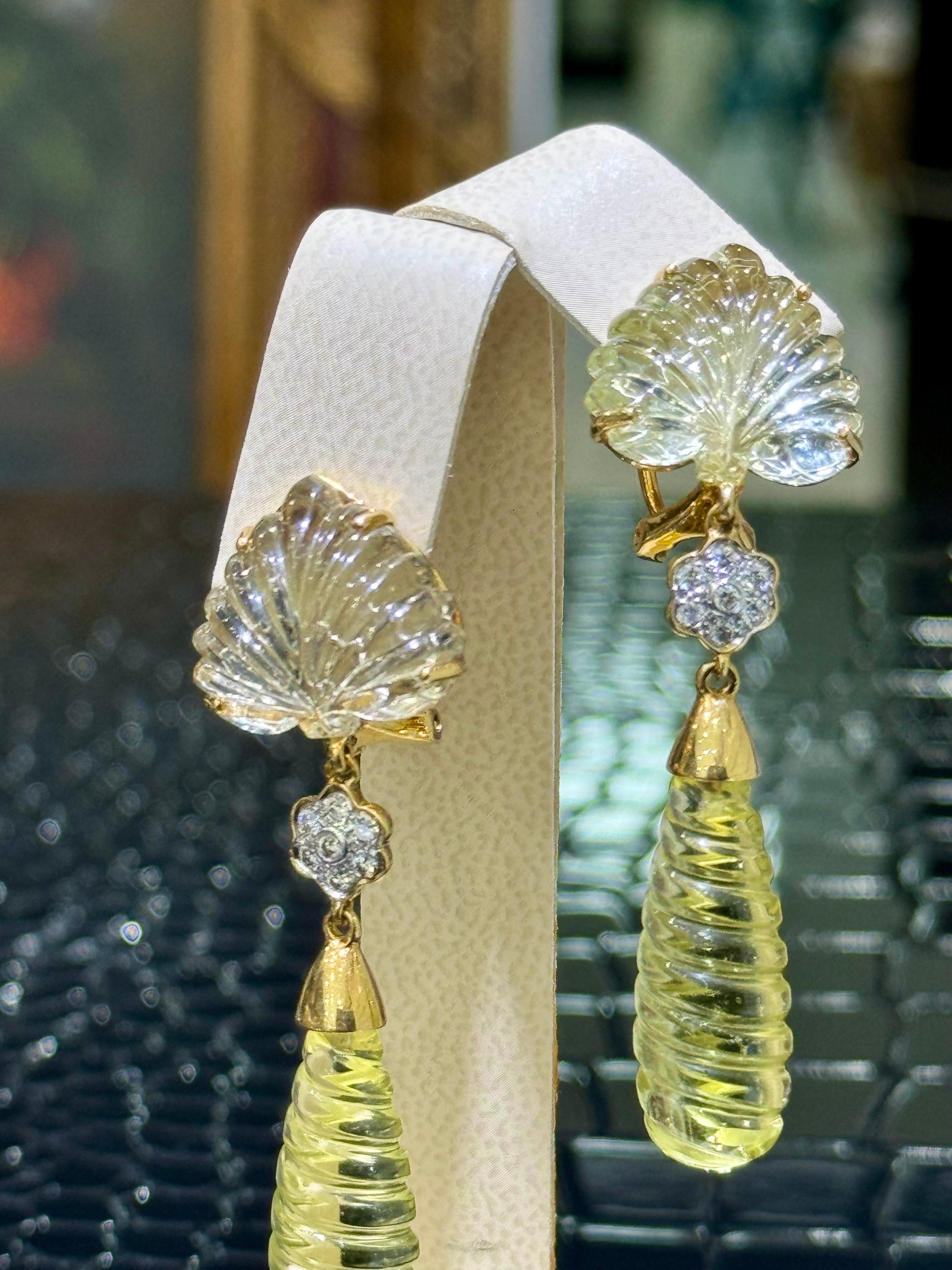 Breathtaking Citrine & Diamond Earrings In 18k In New Condition For Sale In Fort Lauderdale, FL