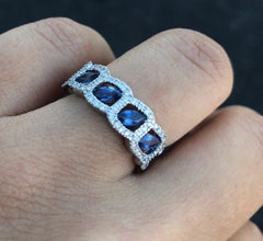 Breathtaking Classic Blue Sapphire Diamond White Gold Wedding Band for Her