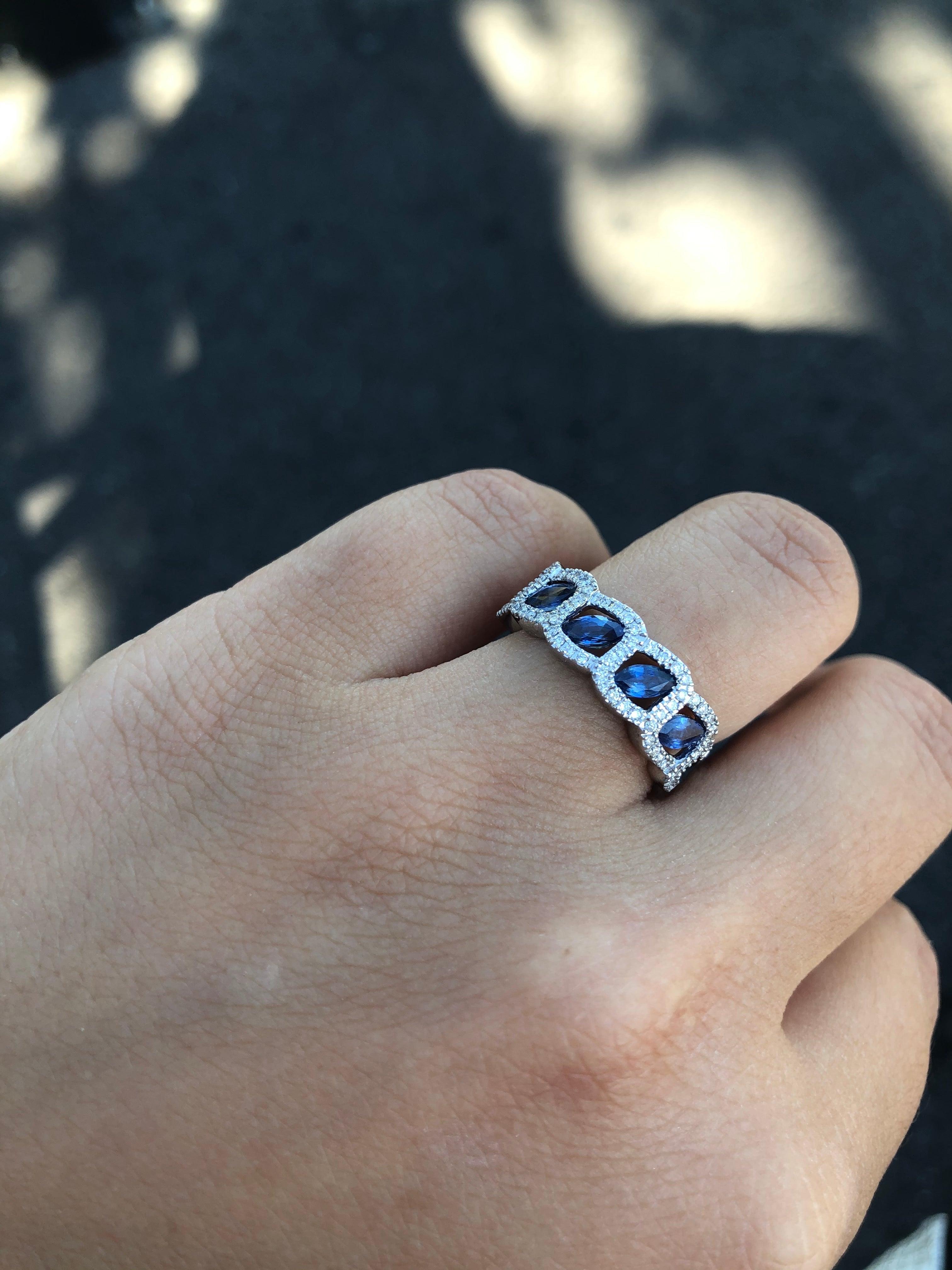 For Sale:  Breathtaking Classic Blue Sapphire Diamond White Gold Wedding Band for Her 3