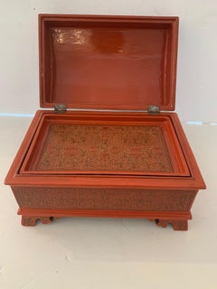Breathtaking Coral Hand Painted Laquered Asian Dome Box