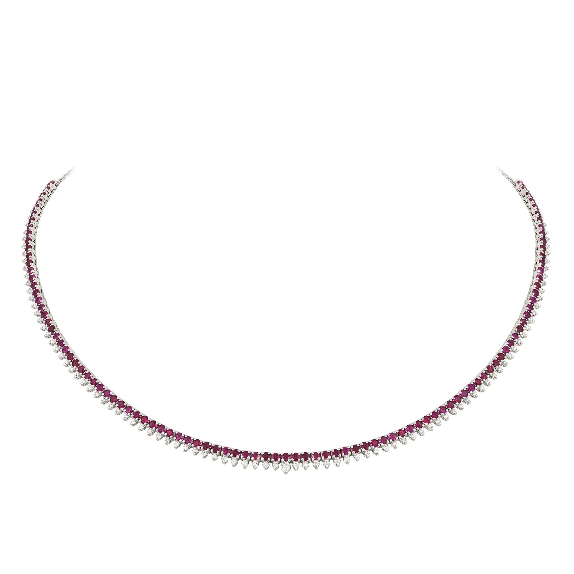 NECKLACE 18K White Gold Diamond 0.90 Cts/103 Pcs Ruby Gold 4.88 Cts/103 Pcs
