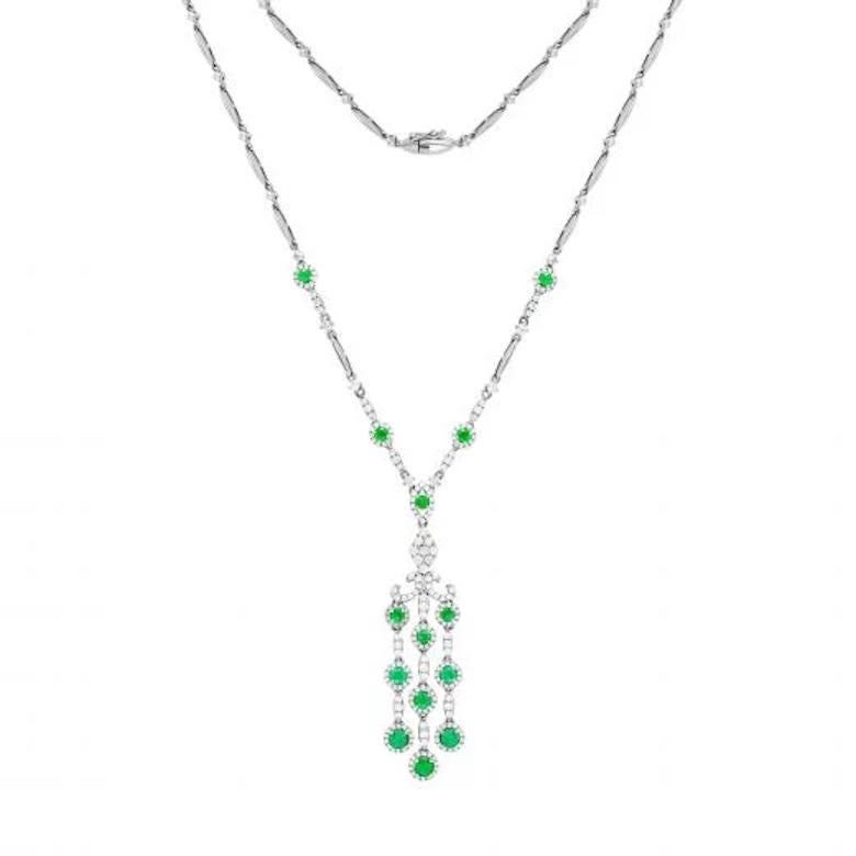 Necklace 14K White Gold
Diamond 28-0,66 ct
Diamond 214-1,12 ct 
Emerald 14-1,47ct 
Size 44
Weight 14.98 grams

With a heritage of ancient fine Swiss jewelry traditions, NATKINA is a Geneva-based jewelry brand that creates modern jewelry masterpieces