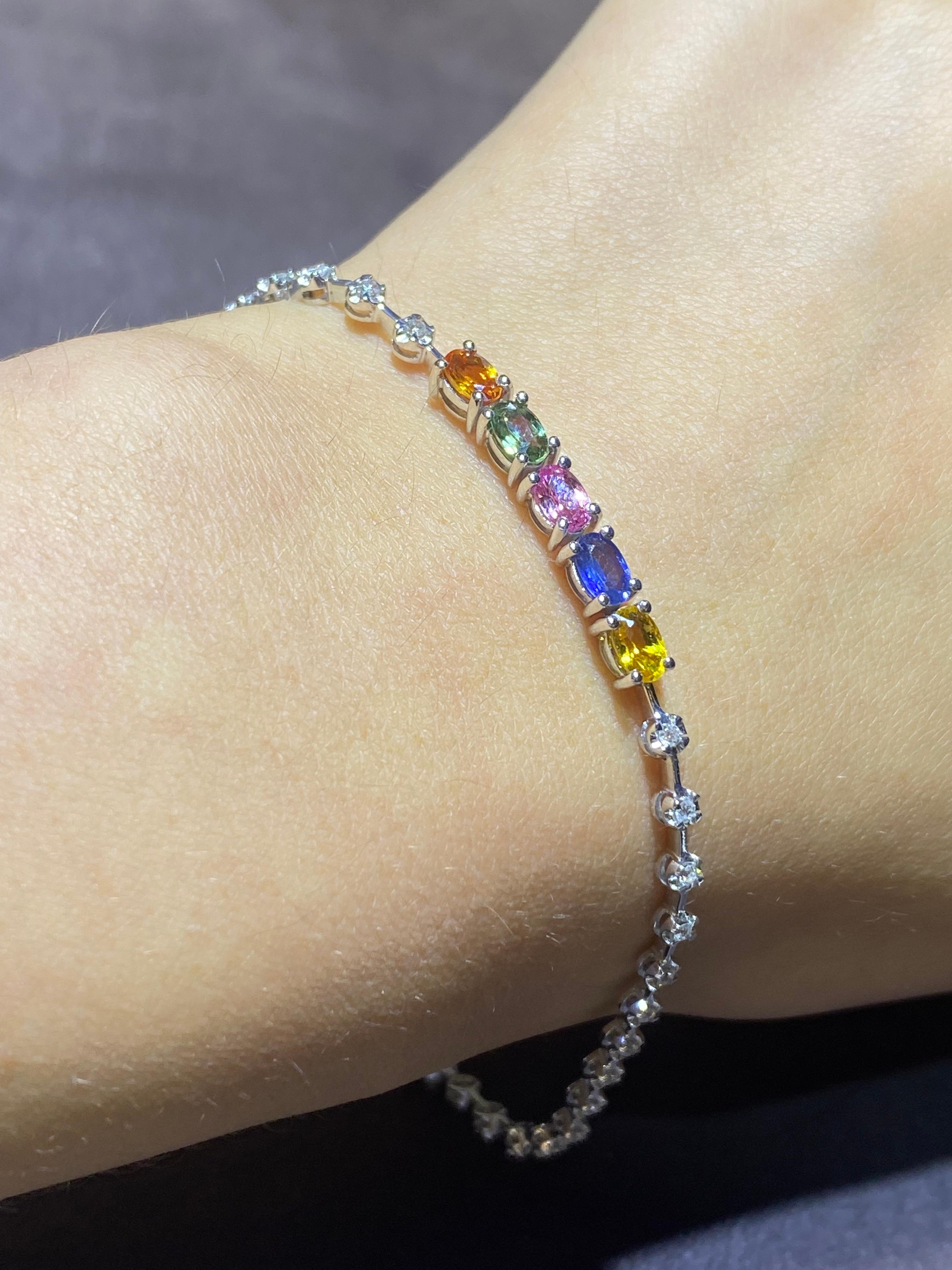 Modern Breathtaking Diamond Multi Sapphire White 18K Gold Bracelet for Her