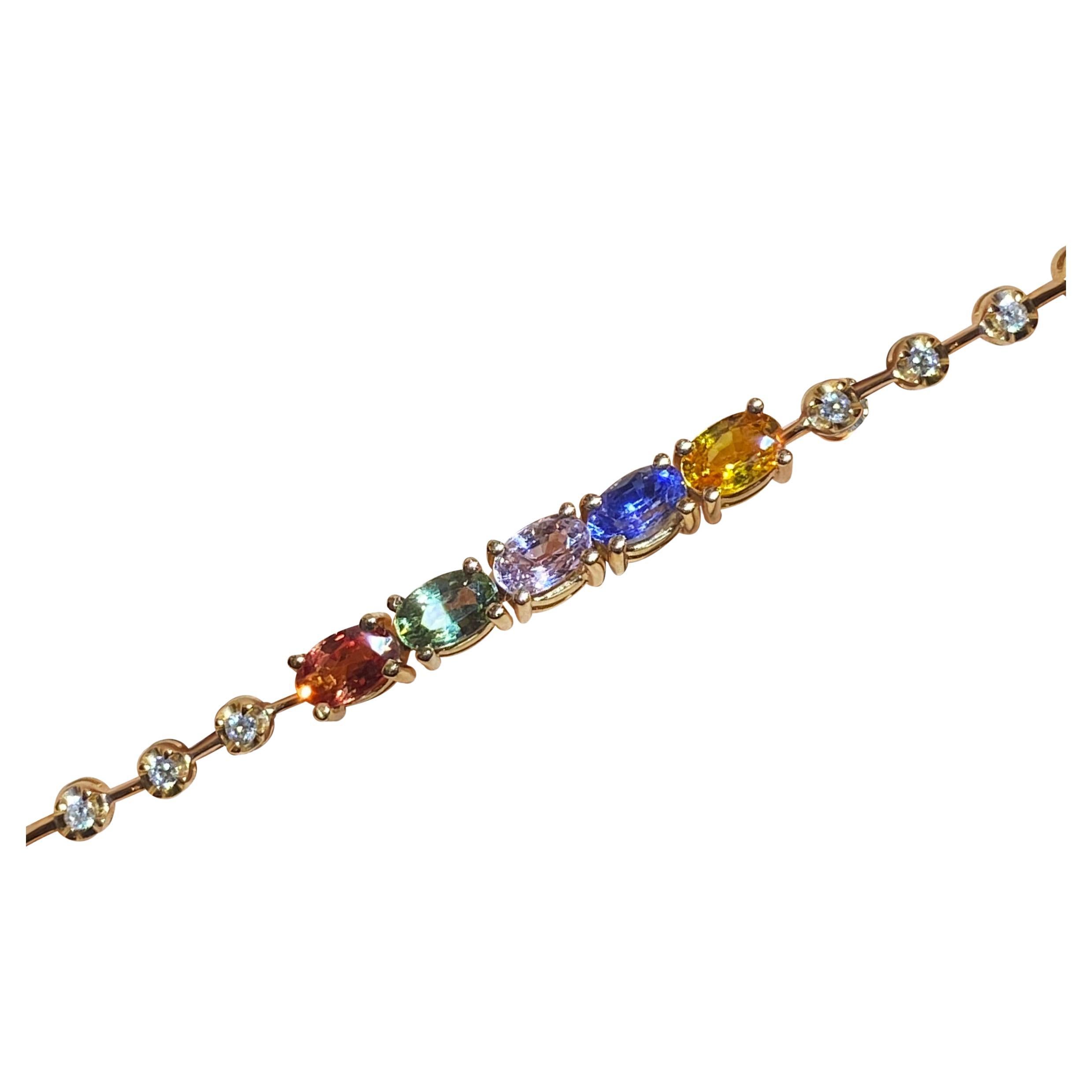 Breathtaking Diamond Multi Sapphire White 18K Gold Bracelet for Her