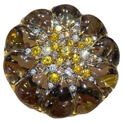 Impresionante Anillo de Diamantes Cuarzo Citrino Amarillo 18K para Ella