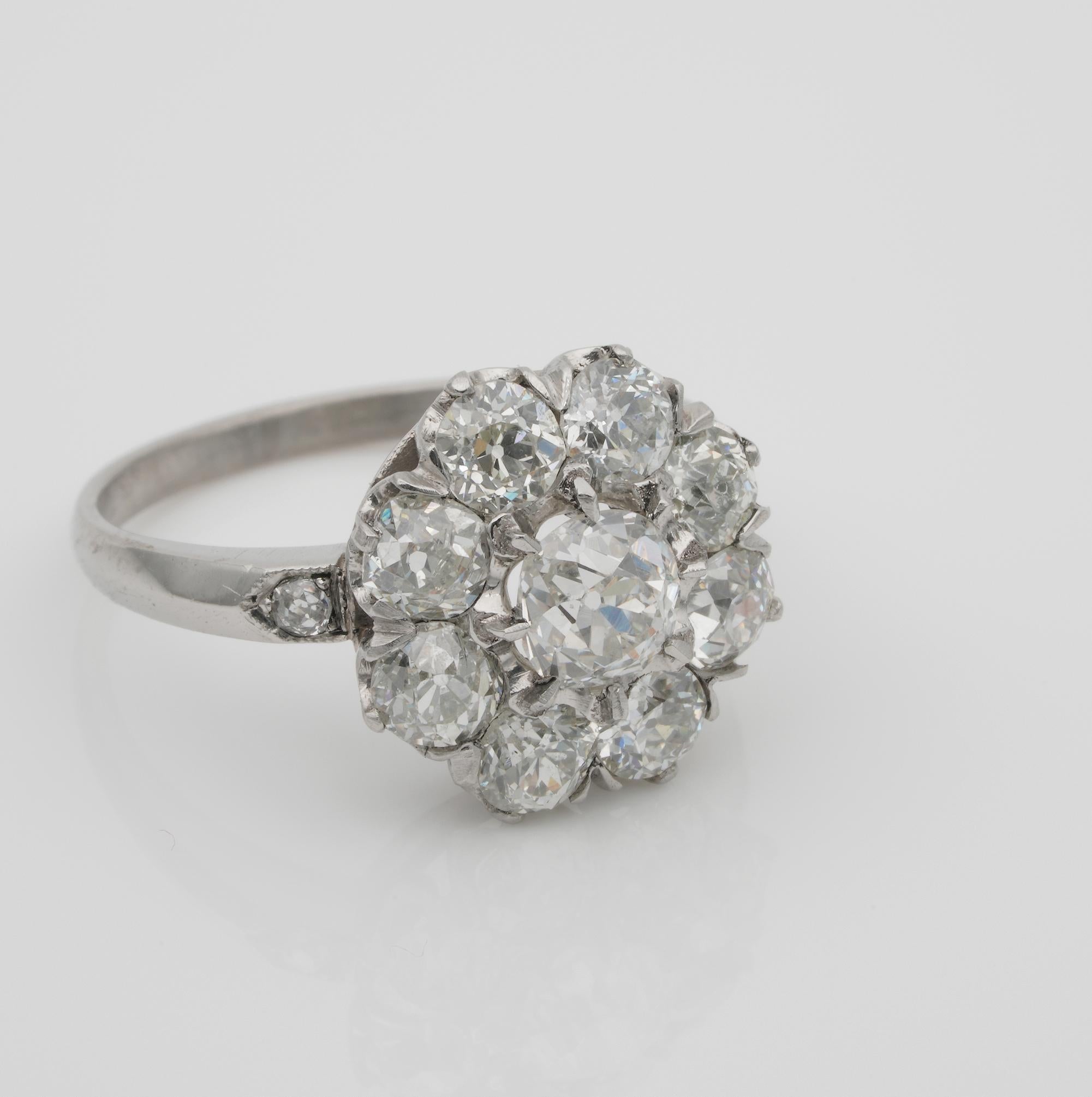 Cushion Cut Breathtaking Edwardian 2.95 Carat Old Diamond Platinum Engagement Cluster Ring For Sale