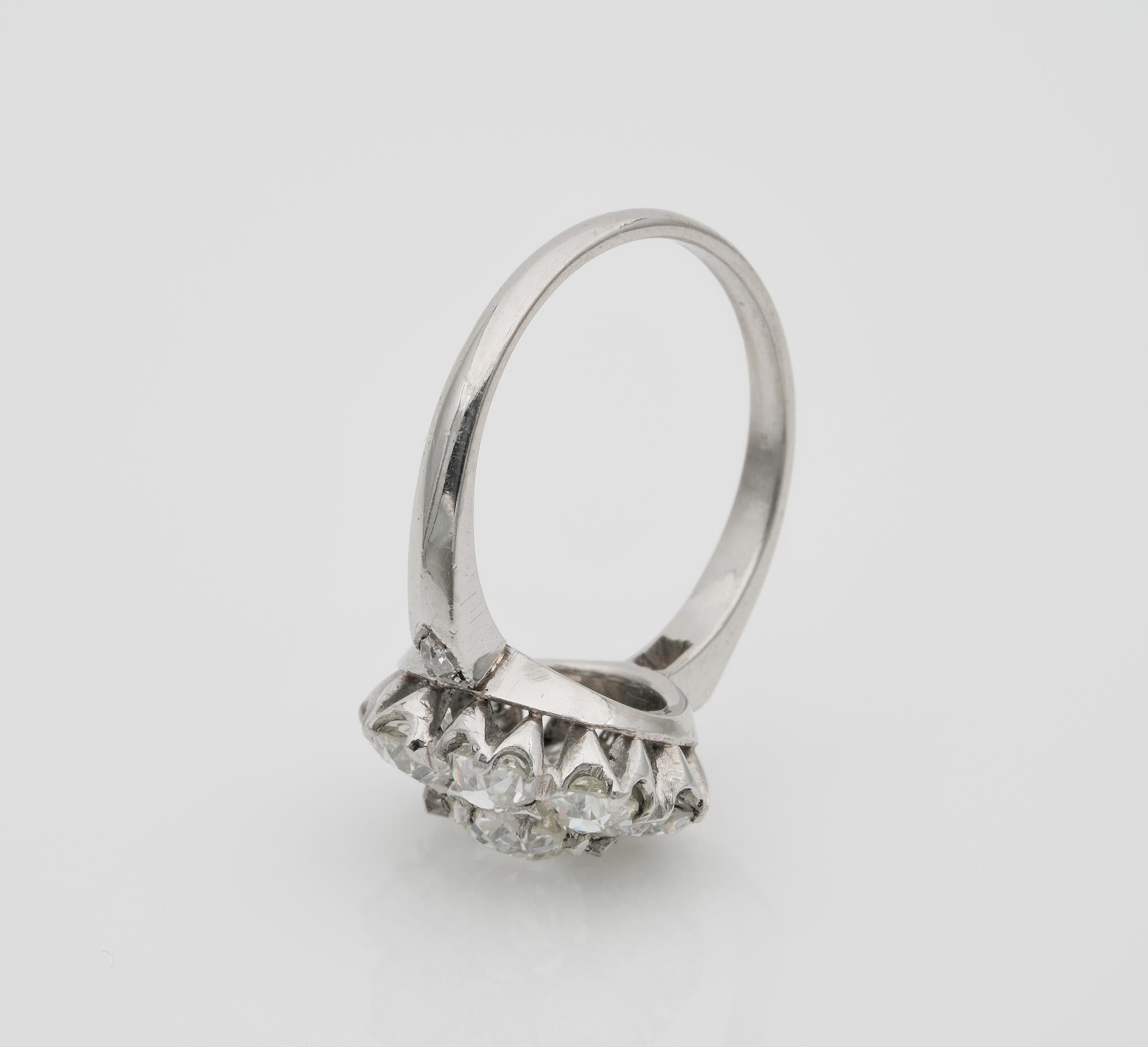 Breathtaking Edwardian 2.95 Carat Old Diamond Platinum Engagement Cluster Ring For Sale 2
