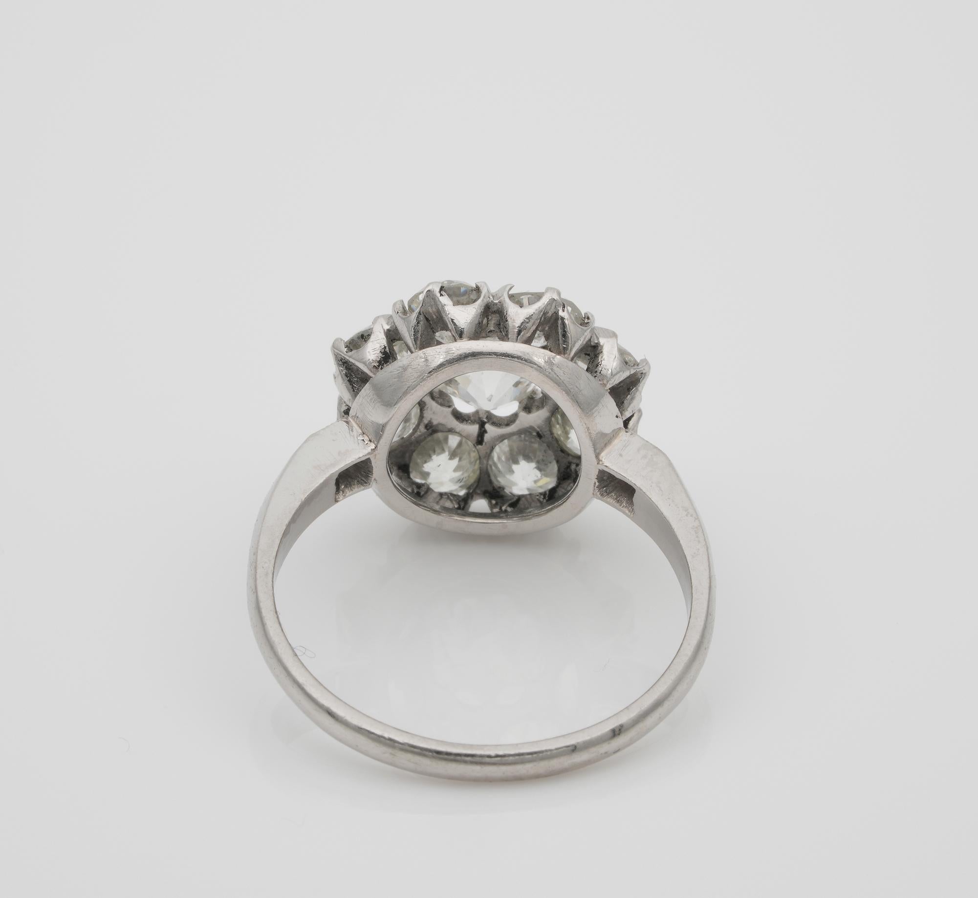 Breathtaking Edwardian 2.95 Carat Old Diamond Platinum Engagement Cluster Ring For Sale 3