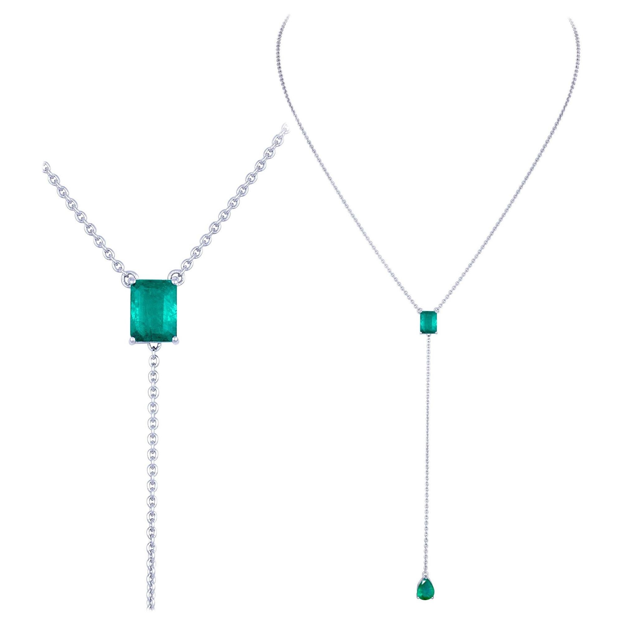 Breathtaking Emerald Diamond 18K White Gold Necklace for Her