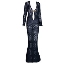 UNWORN Emilio Pucci by Peter Dundas 2011 Navy Crochet Knit Maxi Dress Gown 42