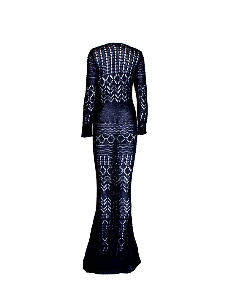 UNWORN Emilio Pucci by Peter Dundas 2011 Navy Crochet Knit Maxi Dress Gown 42 In Good Condition For Sale In Switzerland, CH