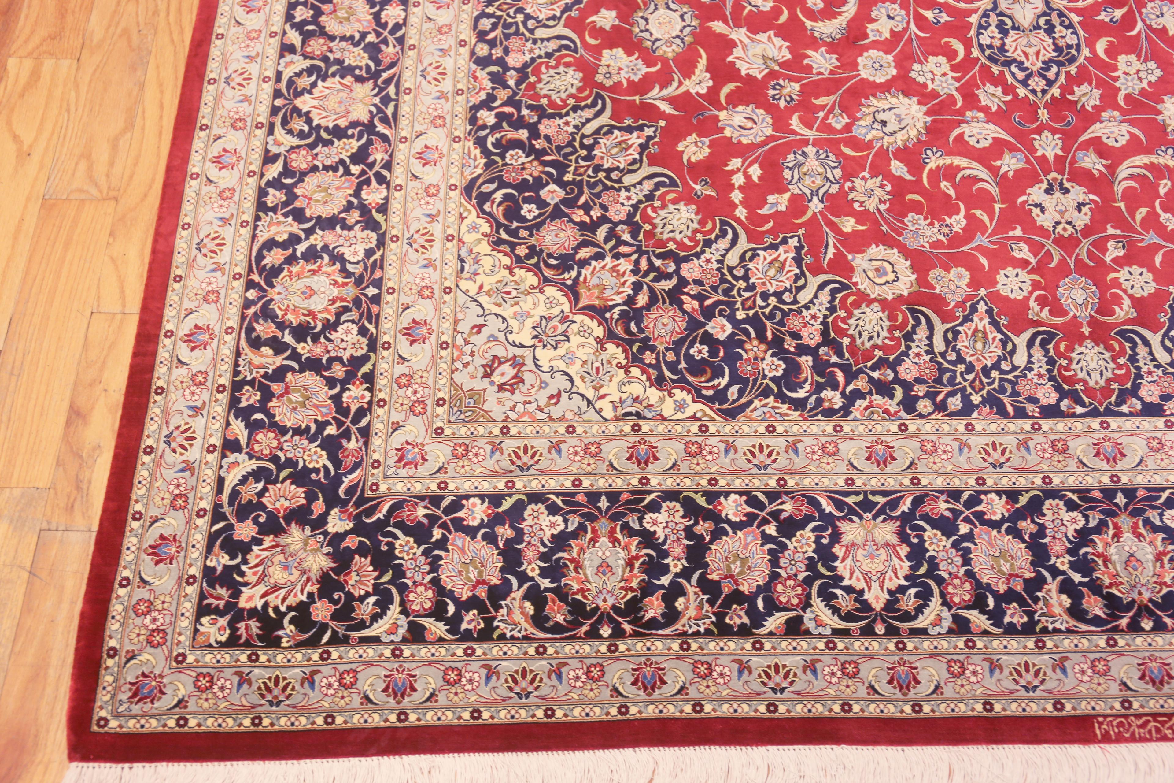 Hand-Knotted Breathtaking Fine Floral Luxurious Vintage Persian Silk Kashan Rug 6'7