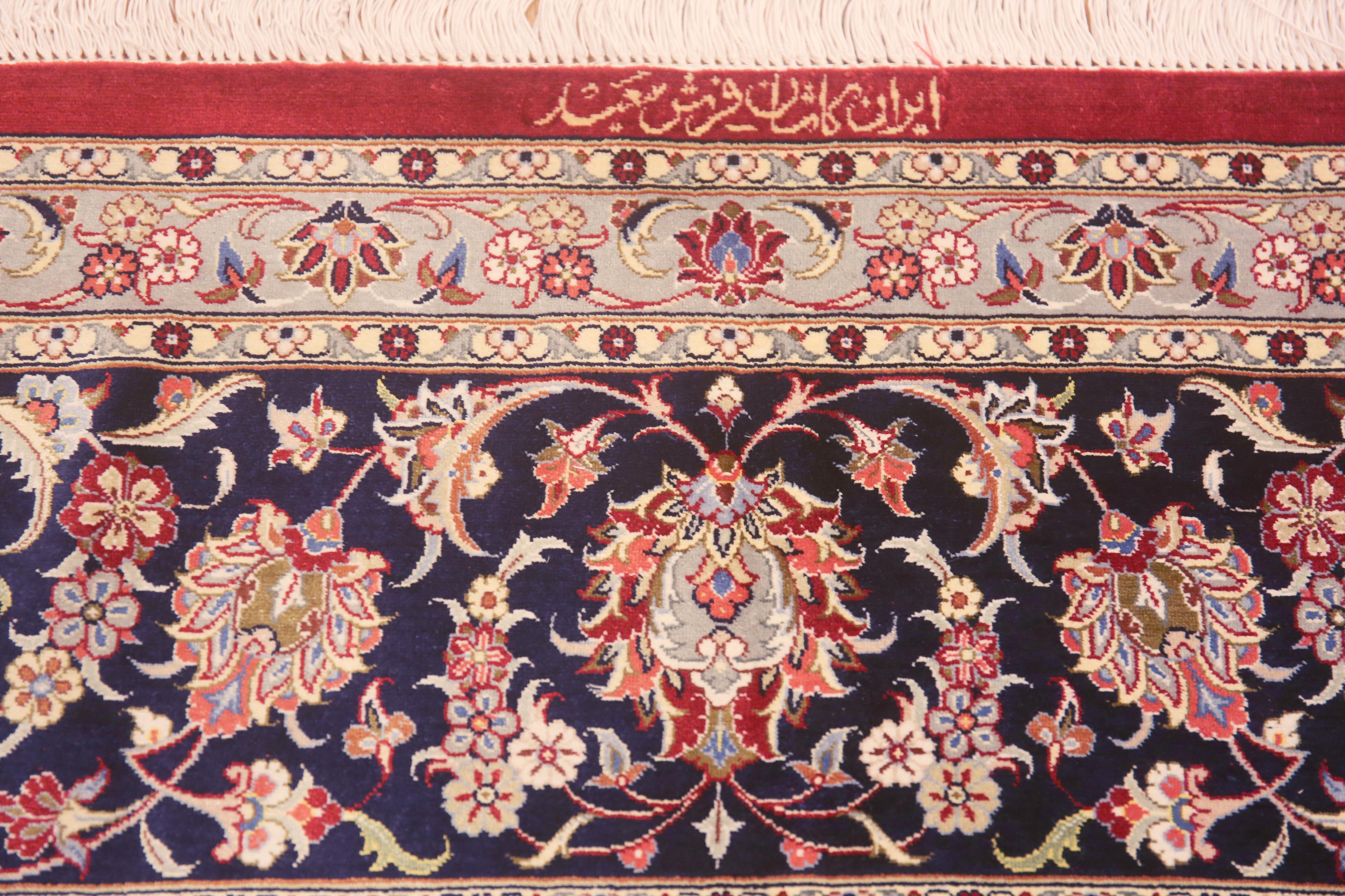 Breathtaking Fine Floral Luxurious Vintage Persian Silk Kashan Rug 6'7