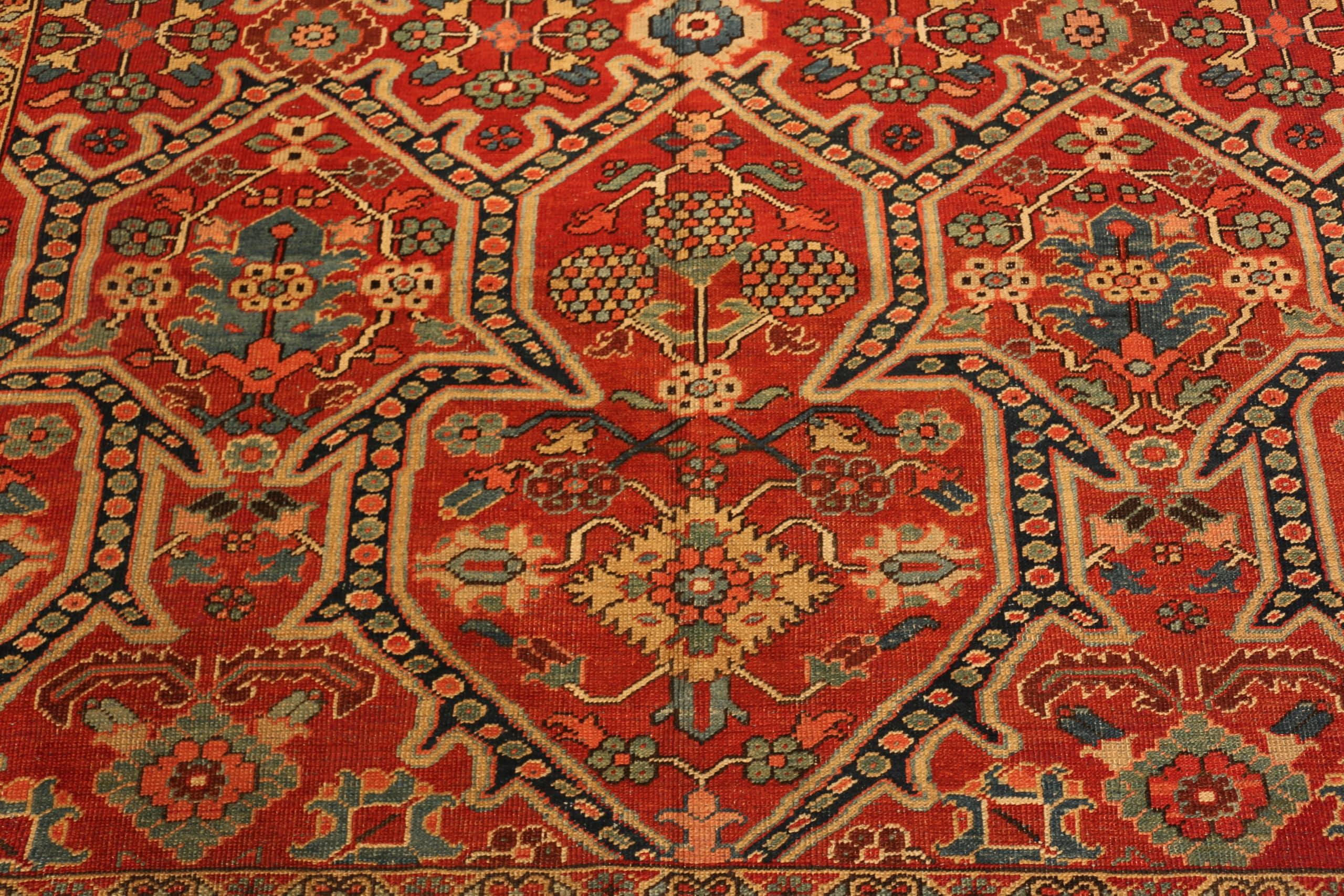 Hand-Knotted Breathtaking Geometric Antique Persian Heriz Rug 9'2
