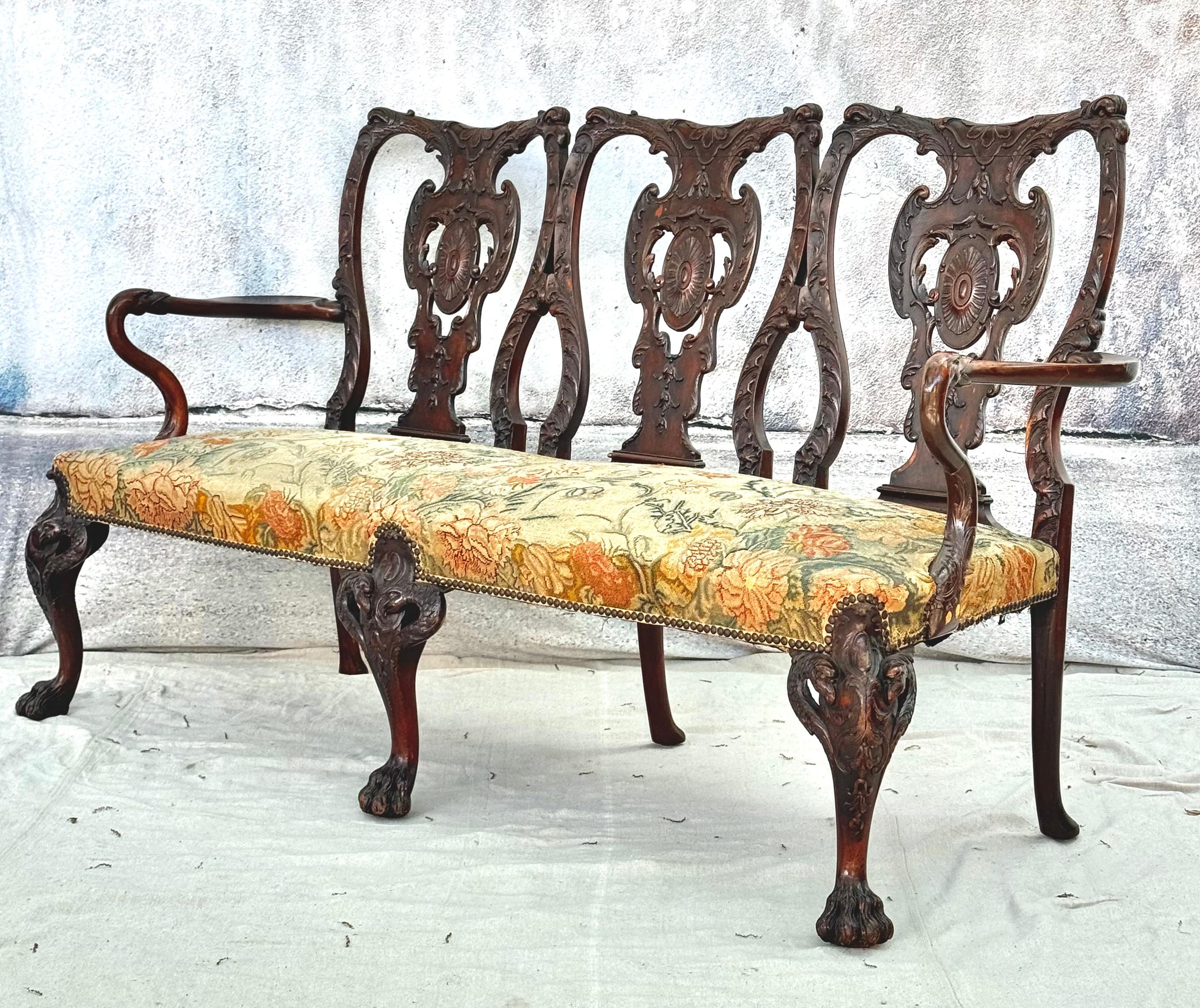 Breathtaking George II Style Carved Wood Settee with Needlepoint Upholstery For Sale 13