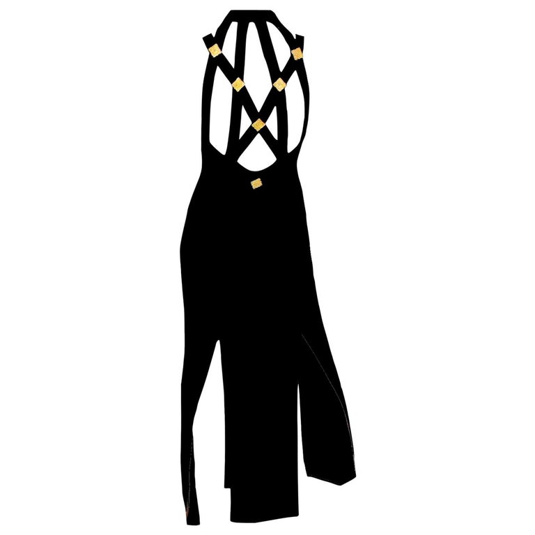 black dress with neck scarf Buy vintage Gianni Versace Couture Mini Black Dress at Cavalli e Nastri main image 1