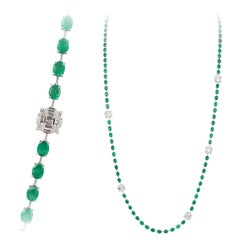 Breathtaking Green Emerald Diamond 30, 08 Karat White 18K Gold Necklace for Her