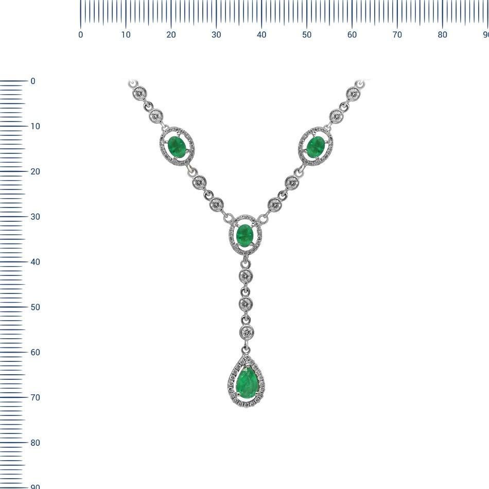 Necklace White Gold 14 K (Matching Ring and Earrings Available)
Size 50
Diamond 15-Round 57-0,52-4/6A
Diamond 86-Round 57-0,26-5/6A 
Emerald 1-0,37 4/(5)З₁A 
Emerald 3-Oval-0,5 4/(5)З₁A
Weight 5.16 grams


With a heritage of ancient fine Swiss