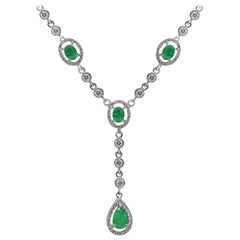 Breathtaking Green Emerald White Diamond White Gold Pendant Necklace