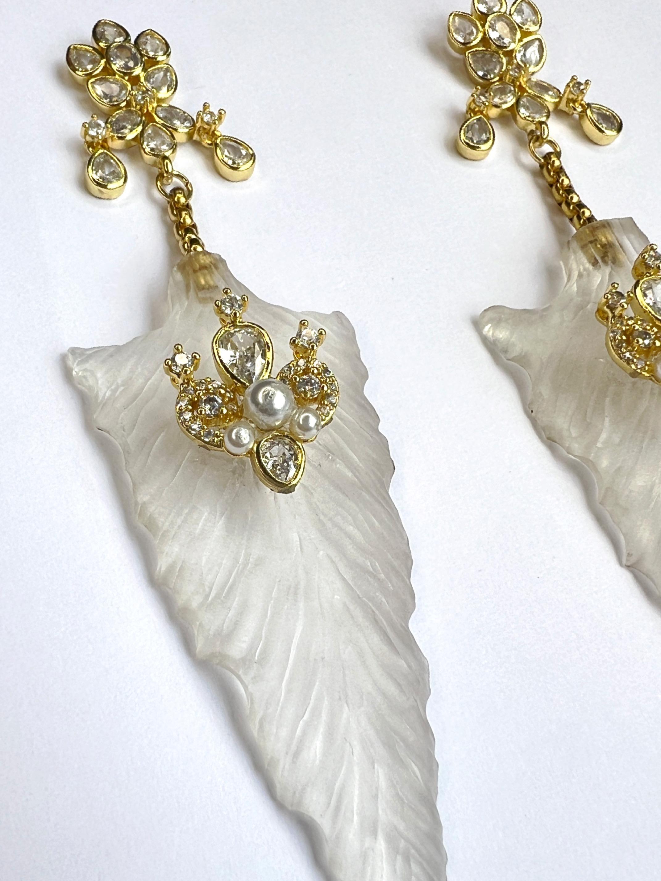 Artist Breathtaking hand carved Lucite and Swarovski crystal earrings For Sale