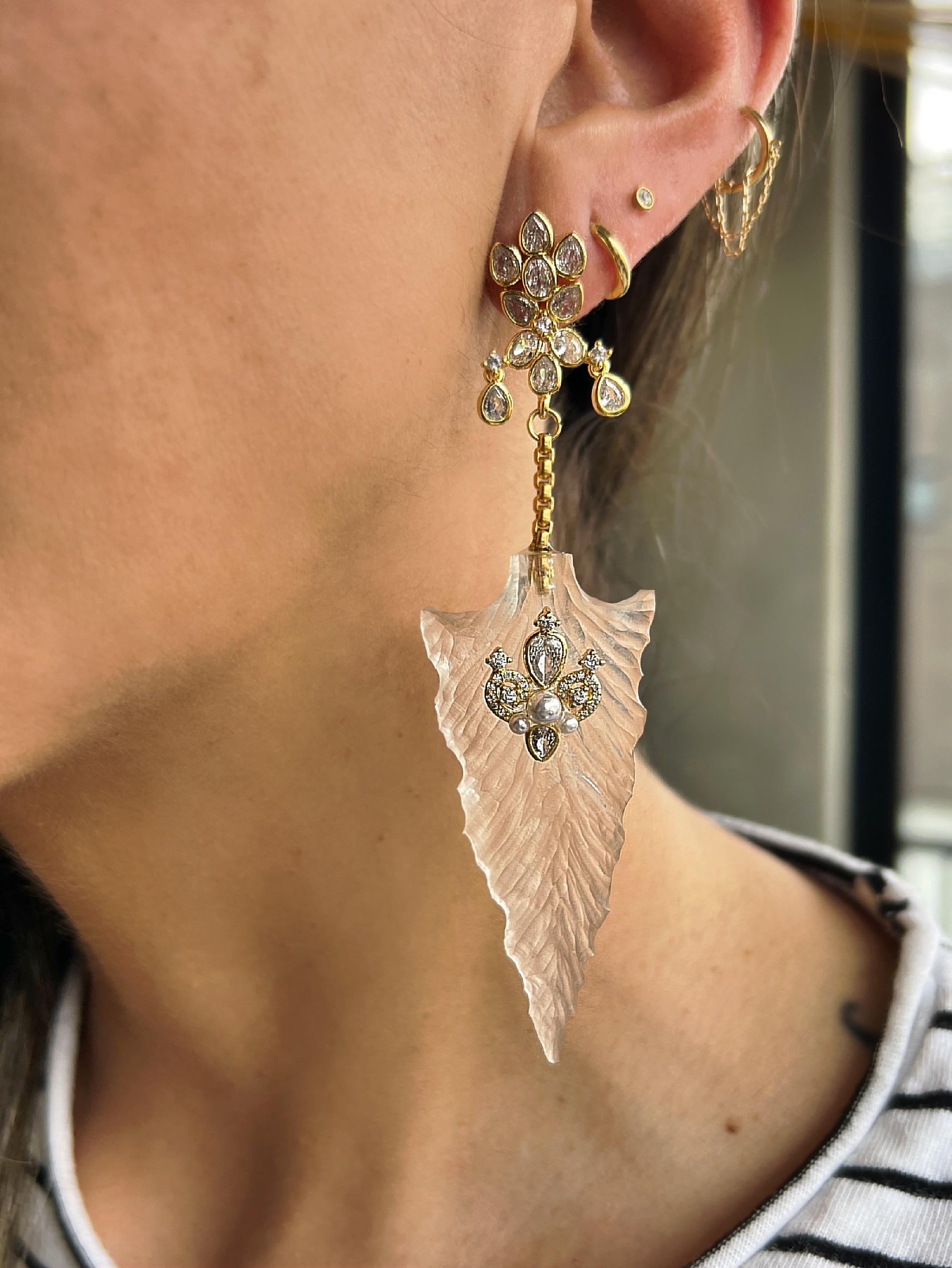 Women's or Men's Breathtaking hand carved Lucite and Swarovski crystal earrings For Sale