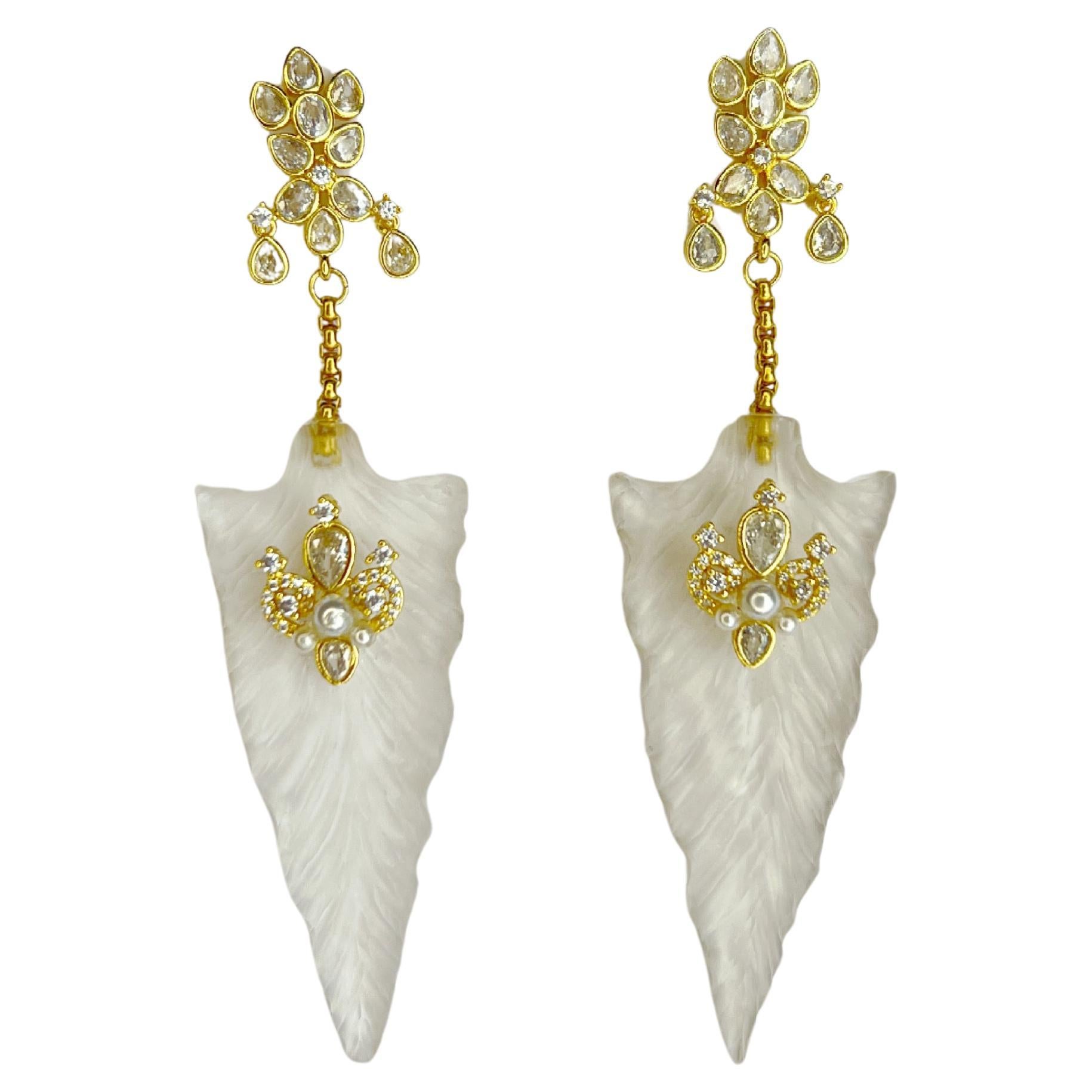 Breathtaking hand carved Lucite and Swarovski crystal earrings