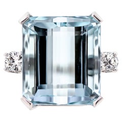 Breathtaking Large 14 Karat Aquamarine and Diamond Cocktail Ring