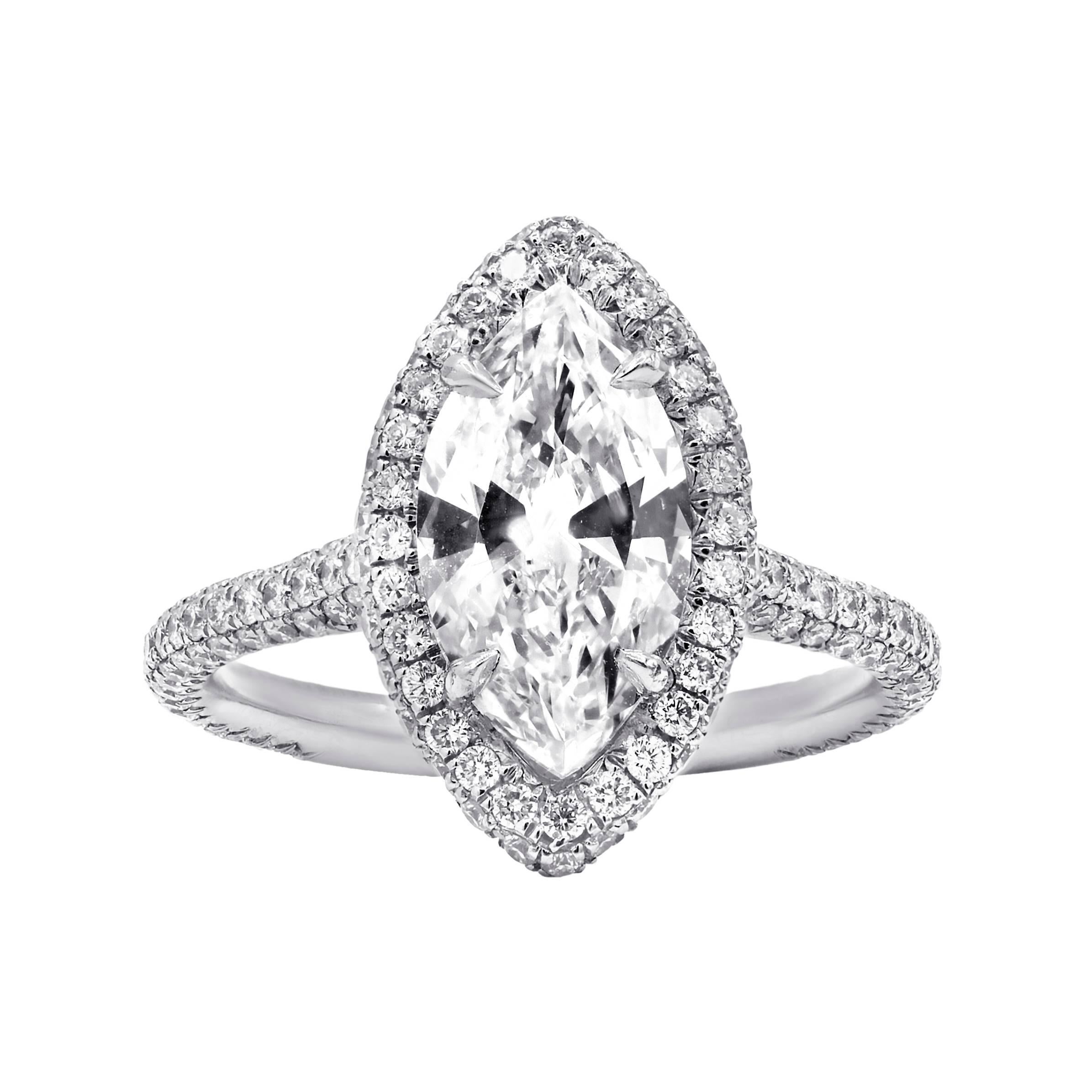 Diana M. Custom 3.26 cts Engagement  Marquise Cut Diamond Ring For Sale