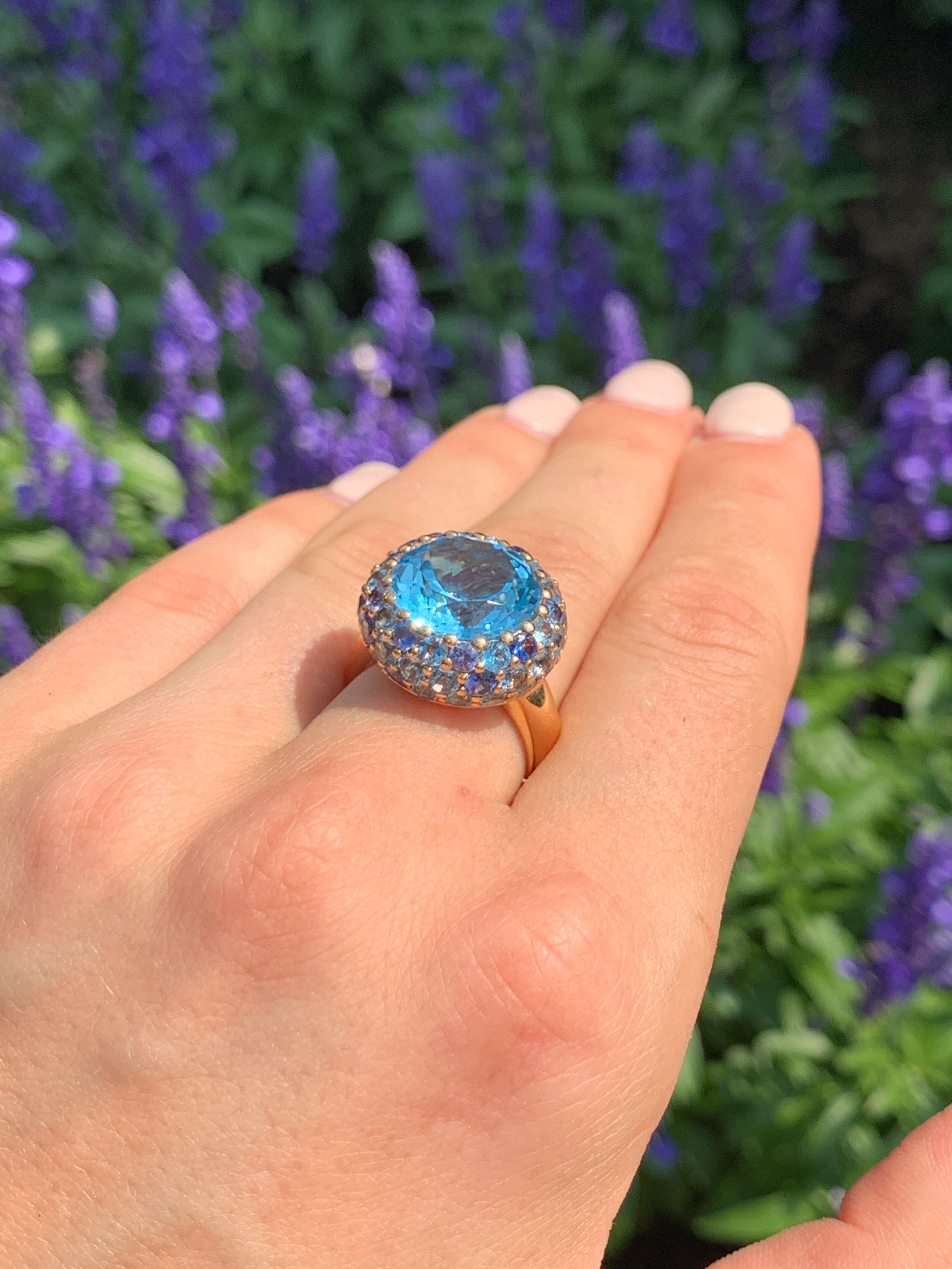 Ring Yellow Gold 18 K
Sapphire 17-Round 57-1,59ct
Topaz 38-13,1 ct 
Weight 12.23 grams


With a heritage of ancient fine Swiss jewelry traditions, NATKINA is a Geneva based jewellery brand, which creates modern jewellery masterpieces suitable for