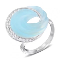 Breathtaking Modern Blue Topaz White Diamond White Gold 18K Ring for Her