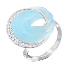 Breathtaking Modern Blue Topaz White Diamond White Gold 18K Ring for Her