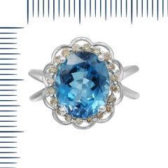 Breathtaking Modern Blue Topaz White Diamond White Gold Every Day Solitaire Ring
