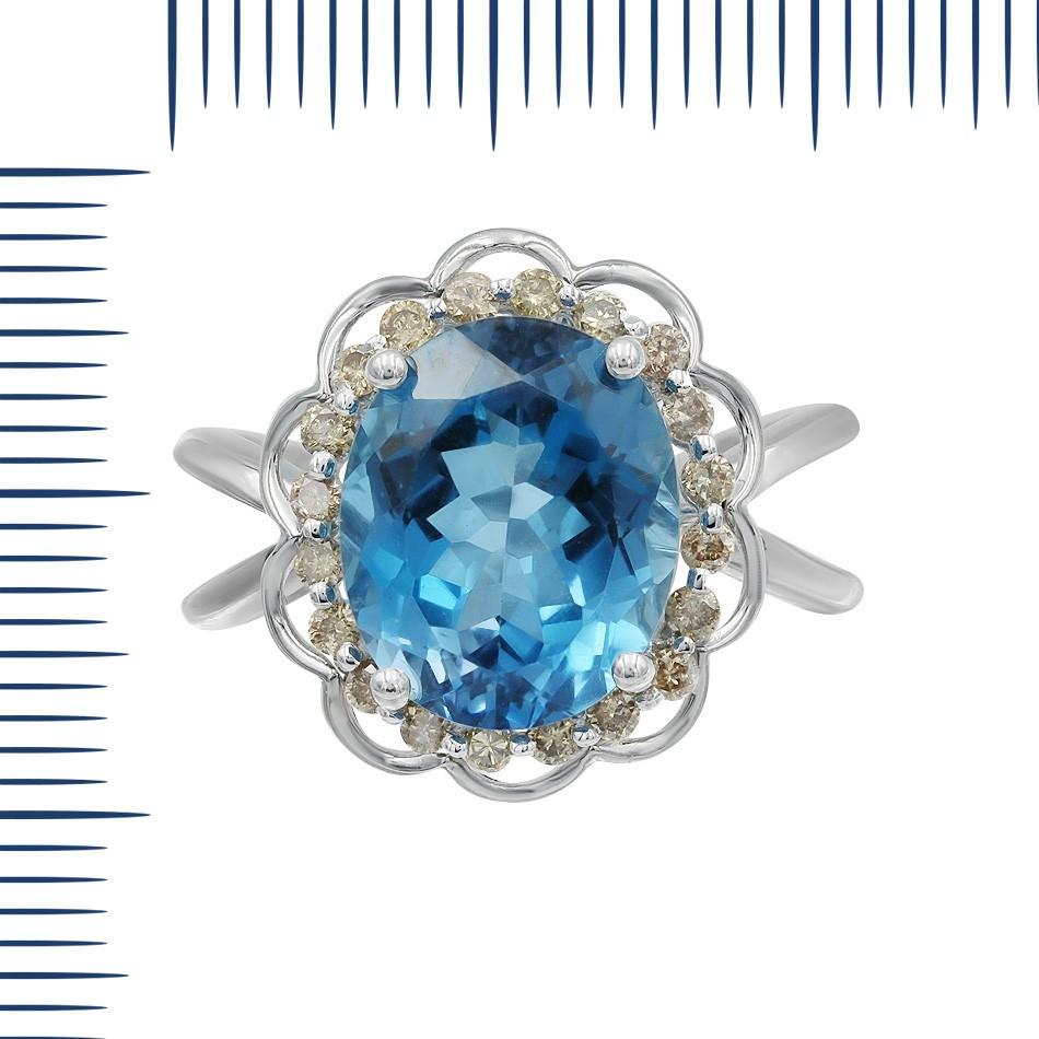 Breathtaking Modern Blue Topaz White Diamond White Gold Every Day Solitaire Ring In New Condition For Sale In Montreux, CH