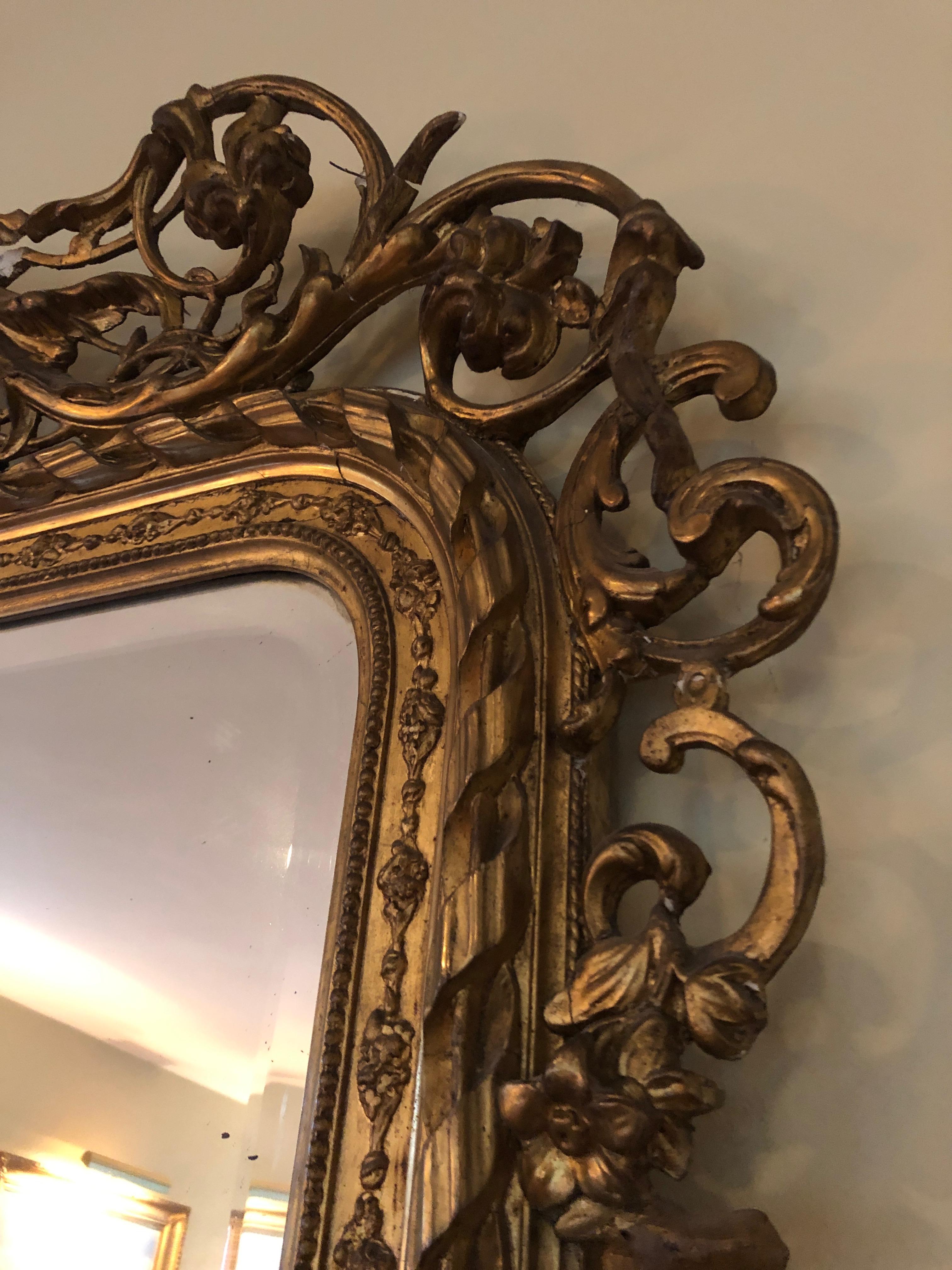 Breathtaking Monumental Large Very Ornate Giltwood Mirror In Good Condition In Hopewell, NJ